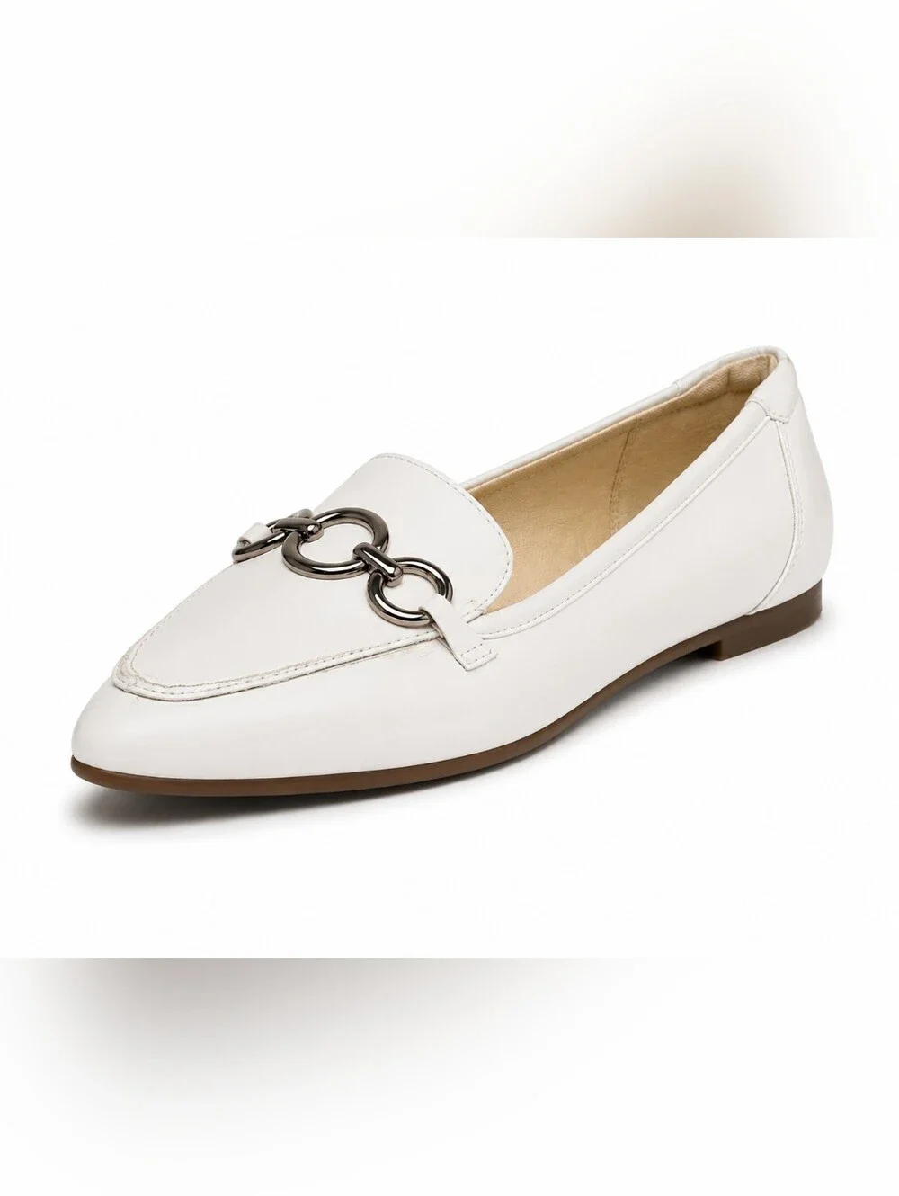 Anne Klein Akola iFlex Leather Pointed Toe Loafers White Chain 7W NWOT